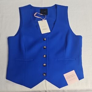 Alex Marie Brooke Button Front Tailored Easy Care Vest: Pool Blue: Size- 6